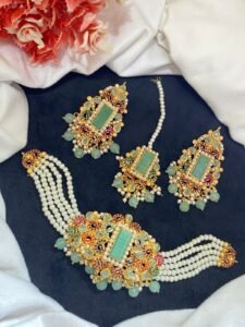 New Beautiful Manjoos Light Weight Nauratan Work Choker Sets