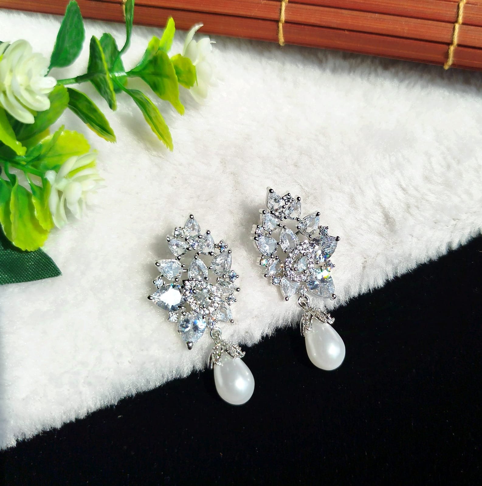 The Most Stunning American Diamond Long Drop Earrings with Pearl Drops