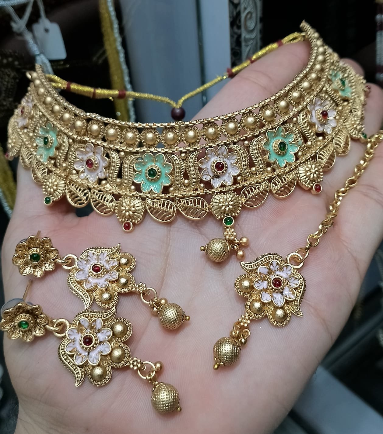 gold platted necklace Bindiya with Jhumki