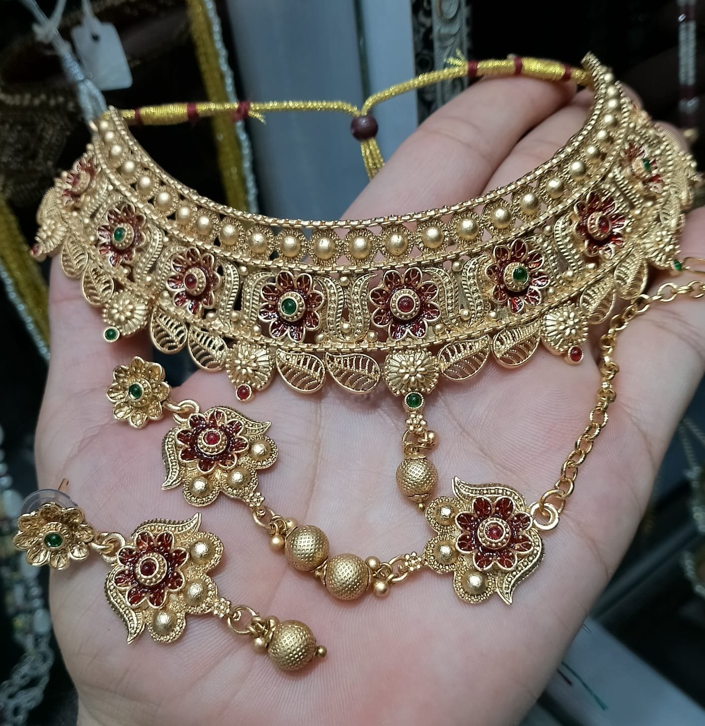 gold platted necklace Bindiya with Jhumki