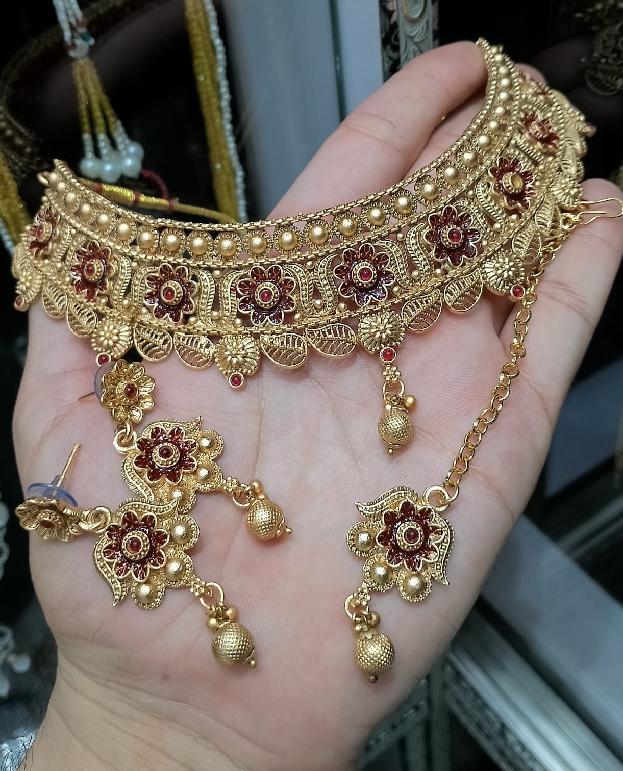 gold platted necklace Bindiya with Jhumki