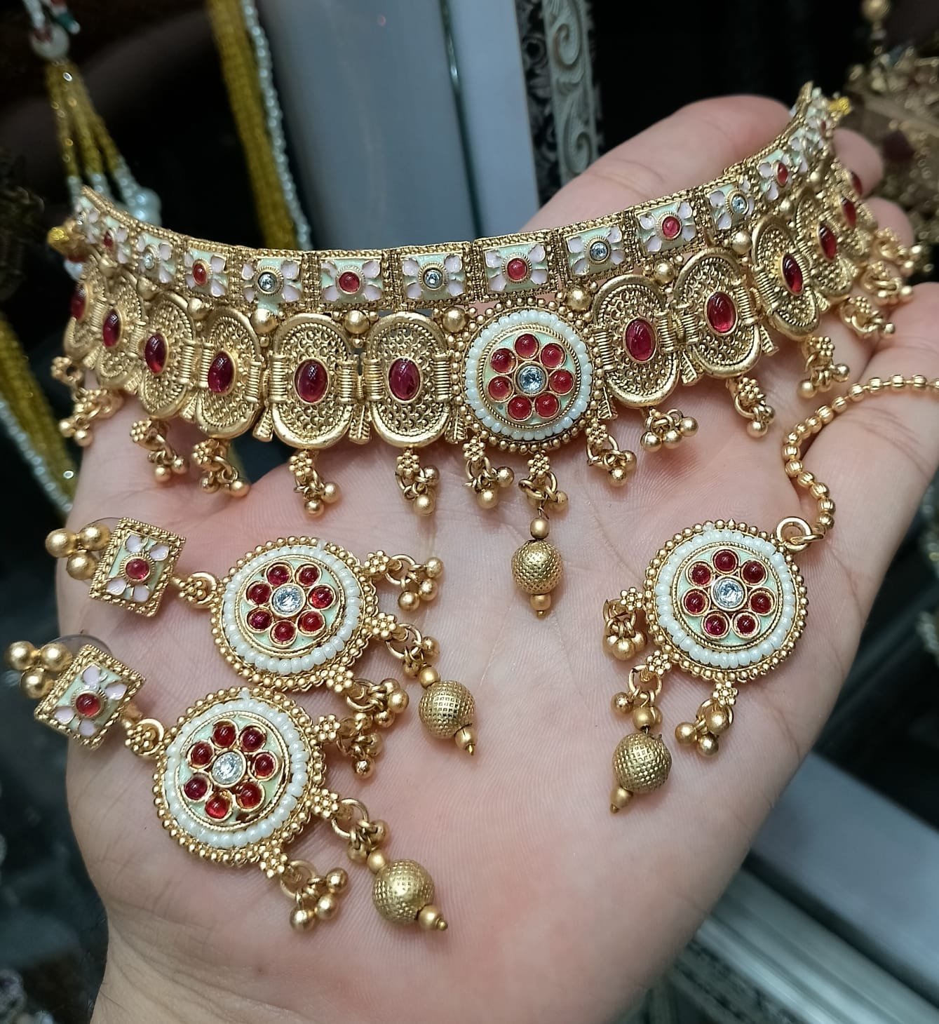 gold platted necklace Bindiya with Jhumki