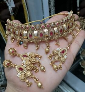 gold platted necklace Bindiya with Jhumki