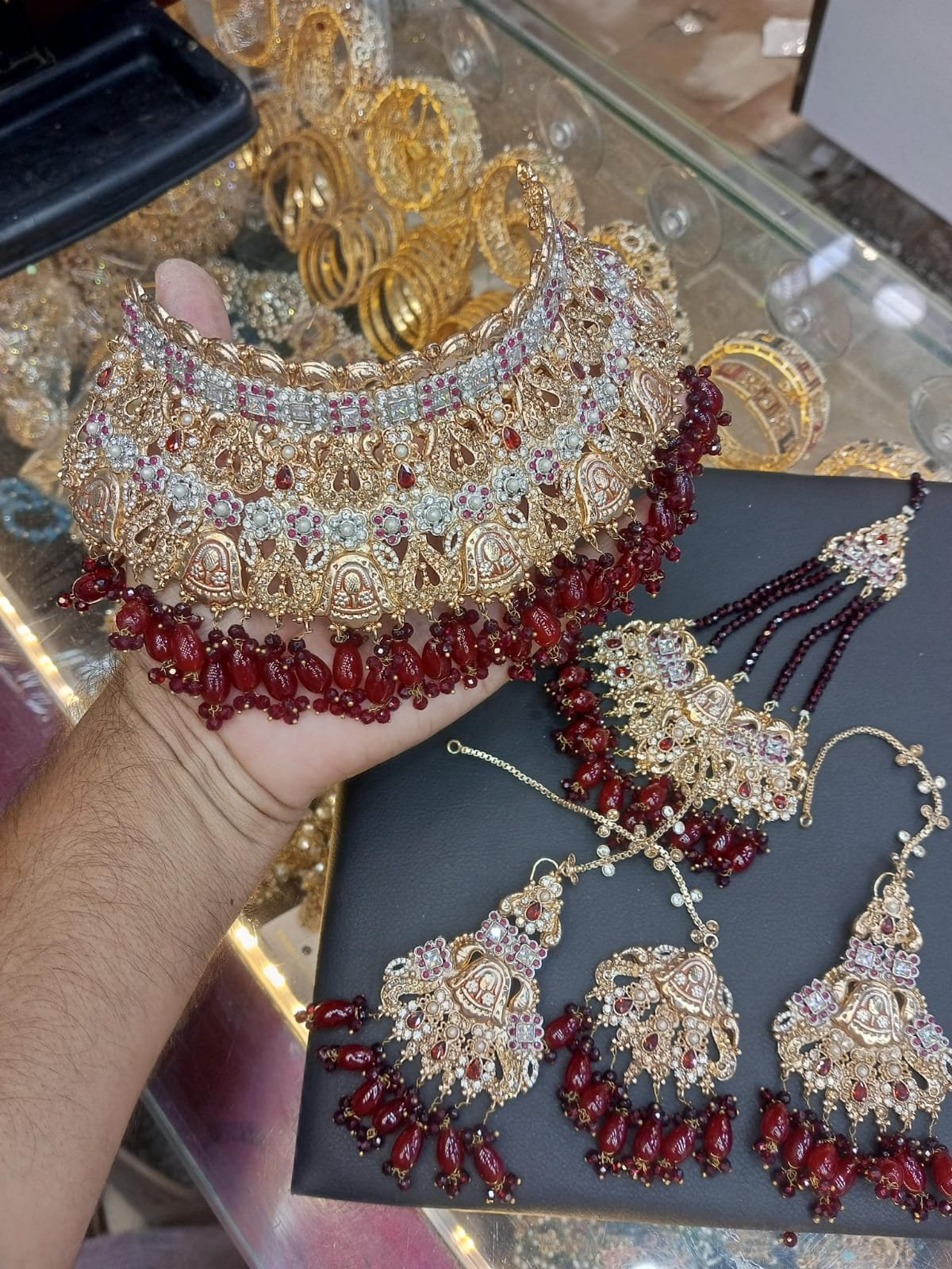 gold platted necklace Bindiya with Jhumki