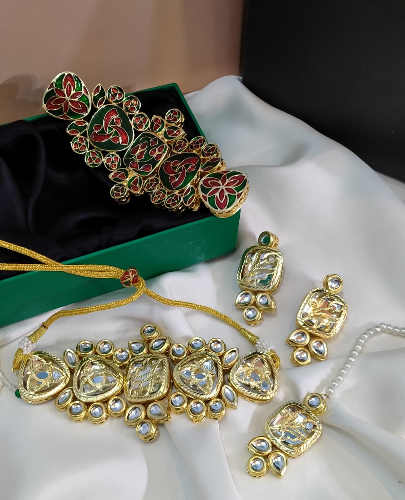 Indian Jaipuri Kundan choker set Meena work